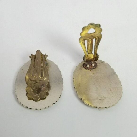 Vintage Black and Red Enamel Oval Clip On Earrings, Made in Western Germany - Picture 3 of 7